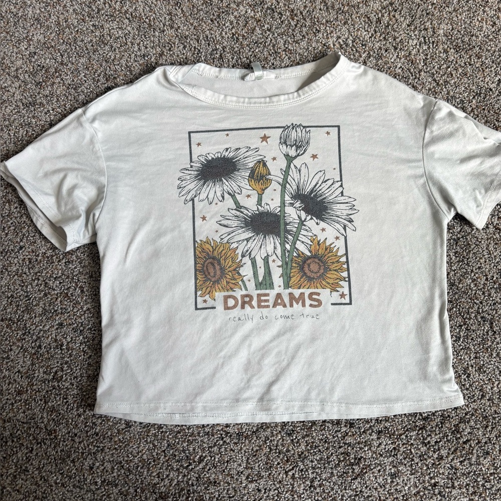 Crop top womens cute  White Floral 'Dreams' Graphic Tee